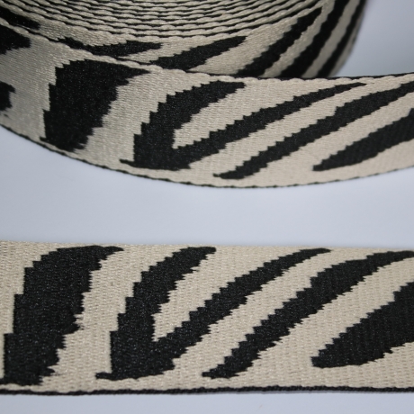 Gurtband Zebra Muster 38 mm ecru schwarz Zebra-Design Tiger