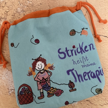 Projekttasche -Stricken heißt meine Therapie - Eigendesign(groß)