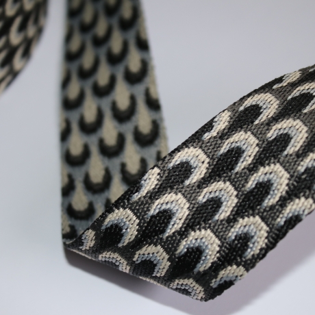 Gurtband Pfau-Muster 38 mm grau schwarz Pfauenfeder Pfauenauge