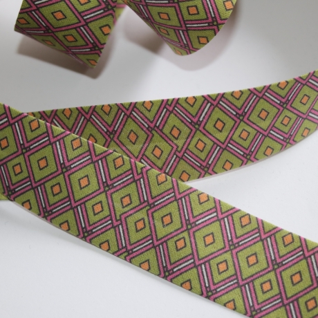 Schrägband Baumwolle fuchsia khaki mit Design 27 mm