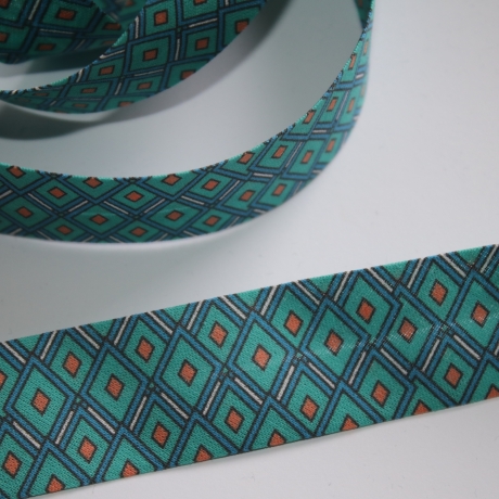 Schrägband Baumwolle blau türkis mit Design 27 mm