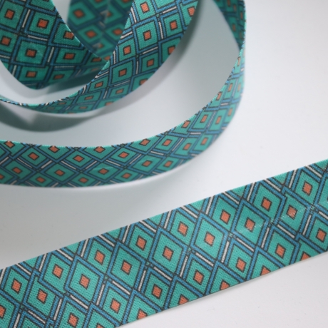 Schrägband Baumwolle blau türkis mit Design 27 mm