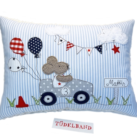 Kissen Namenskissen Kinderkissen...kleine Seifenkiste...hellblau