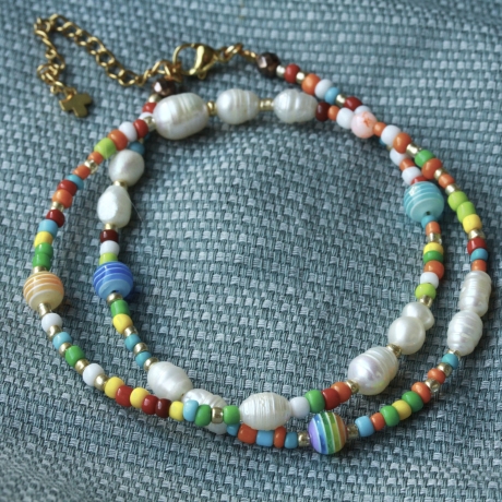 Halskette Perlenkette Süßwasserperlen bunt Geschenk Frauen
