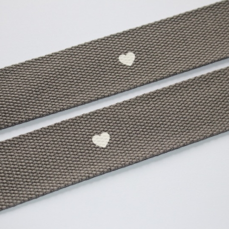 Gurtband 40 38 mm grau mit Herz Taschengurtband