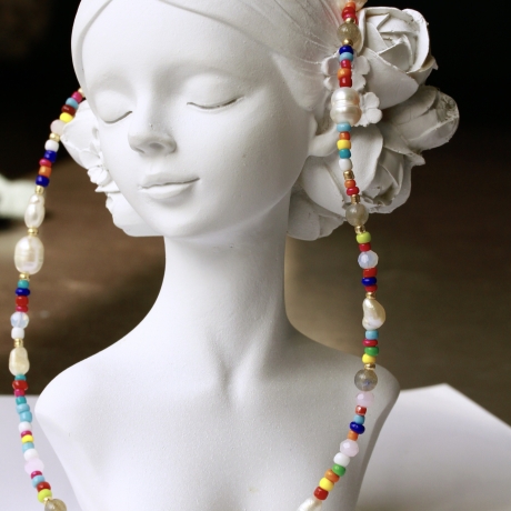 Damenkette Perlenkette Süßwasserperlen bunt Geschenk Frauen