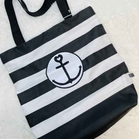 Handmade Wendetasche schwarz weiß Anker Streifen kaufen