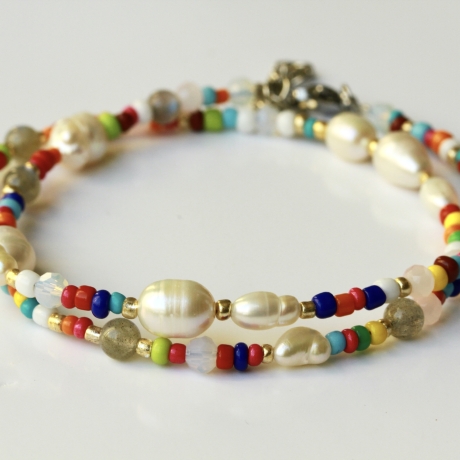 Damenkette Perlenkette Süßwasserperlen bunt Geschenk Frauen
