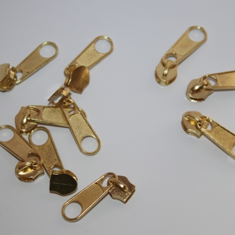 10x Zipper gold Schieber 5 mm Schiene Endlos-Reißverschluss