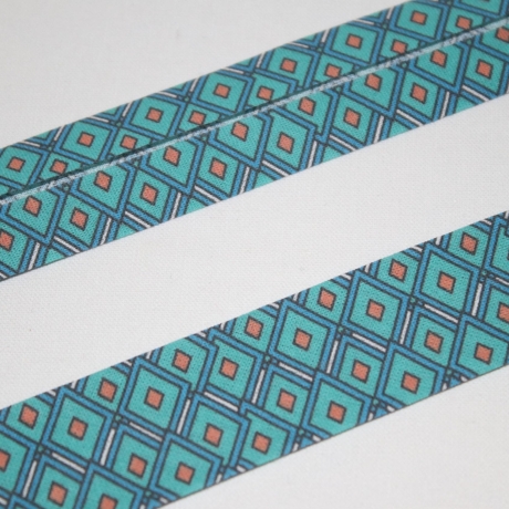 Schrägband Baumwolle blau türkis mit Design 27 mm