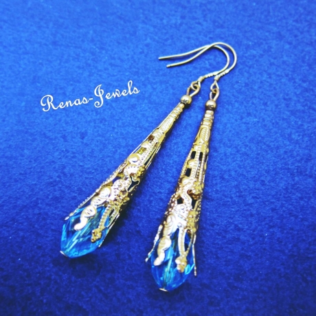 Ohrhänger Perlen blau goldfarben Ohrringe