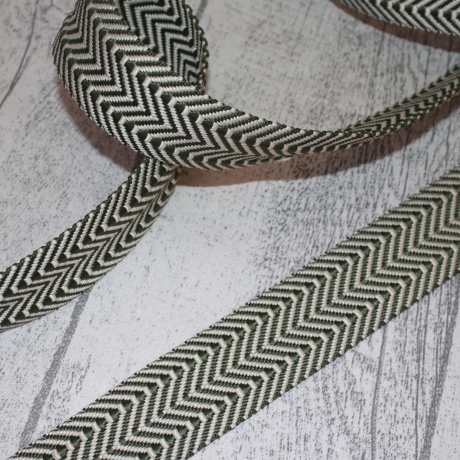 Gurtband Fischgrät khaki & natur doppelt Zickzack 38 mm