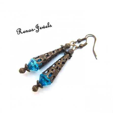 Ohrhänger Perlen blau bronzefarben Ohrringe