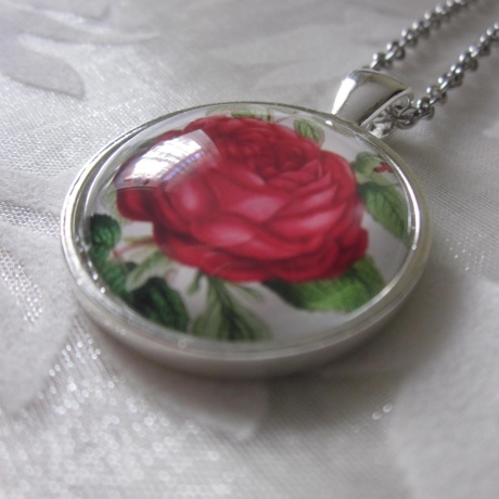 Cabochon-Anhänger mit Kette Motiv Rose Anne