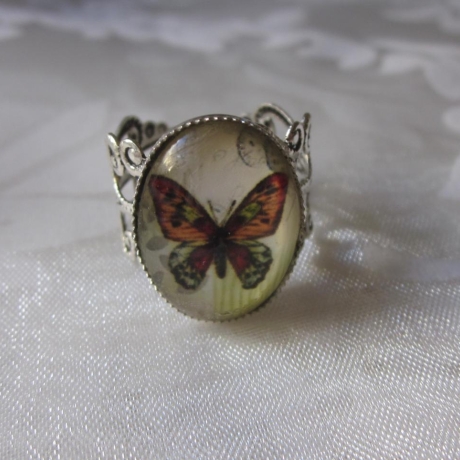 Silberfarbener Ring Vintage Schmetterling Orange