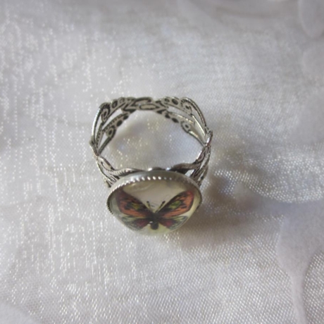 Silberfarbener Ring Vintage Schmetterling Orange