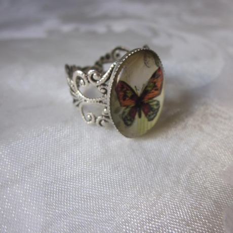 Silberfarbener Ring Vintage Schmetterling Orange