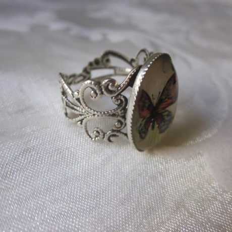 Silberfarbener Ring Vintage Schmetterling Orange