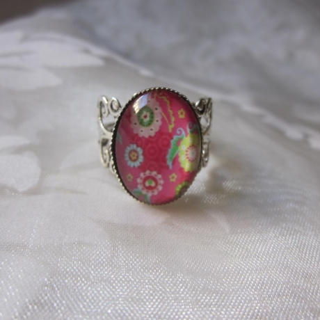 Silberfarbener Ring Blumen Motiv Fleurs