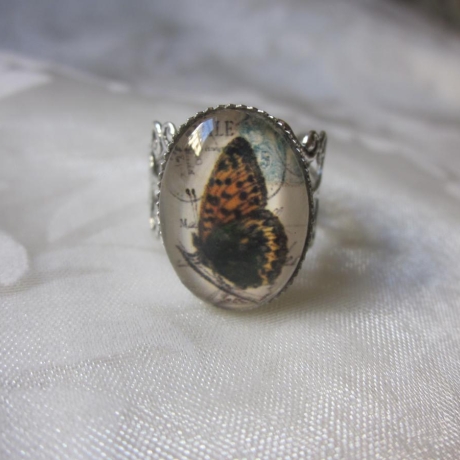 Silberfarbener Ring Vintage Schmetterling Papillon