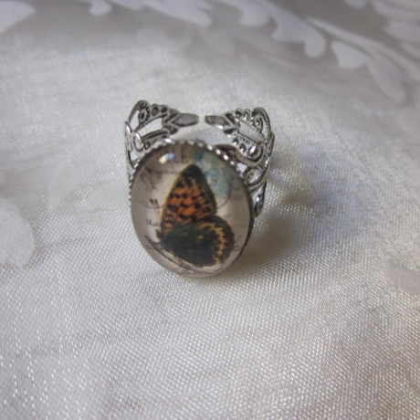 Silberfarbener Ring Vintage Schmetterling Papillon