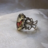 Silberfarbener Ring Vintage Schmetterling rot Rouge