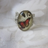 Silberfarbener Ring Vintage Schmetterling rot Rouge