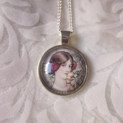 Cabochon Anhänger mit Kette Porträt Frau Hélène