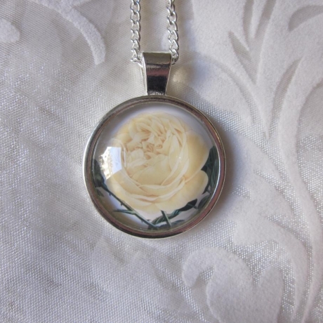 Cabochon Anhänger mit Kette Blume Gelb Rose