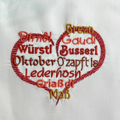 Festherz 3x Stickdatei Wortwolke Oktober Dirdl Brezn Ozapft is