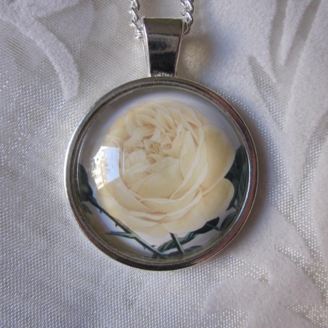 Cabochon Anhänger mit Kette Blume Gelb Rose