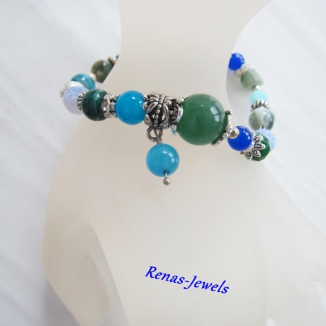 Edelsteinarmband blau grün Perlenarmband Edelstein Armband