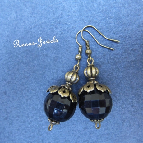 Perlen Ohrhänger schwarz bronzefarbig