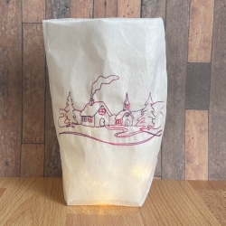 Dorf Winterlandschaft Redwork Solomotiv in 4 Größen Stickdatei