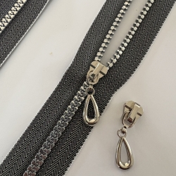 Reißverschluss silber + Zipper 5mm Knochen-Reißverschluss