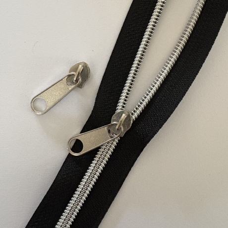 Reißverschluss schwarz / silber + Zipper 5mm Metall