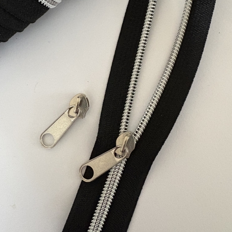 Reißverschluss schwarz / silber + Zipper 5mm Metall