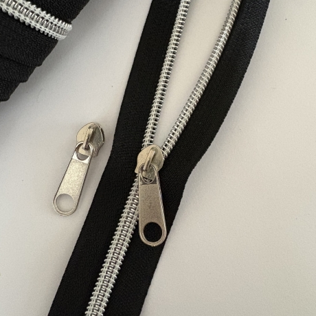 Reißverschluss schwarz / silber + Zipper 5mm Metall