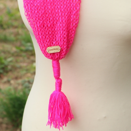 Schal gestrickt Wickelschal pink leicht Strickmode schmal 