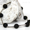 Lava-Kugel-Armband (elastisch) in Schwarz mit Edelstahl-Elementen