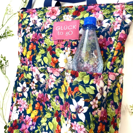 Handmade Tasche Damen Shopper groß Blumen Frühling blau kaufen