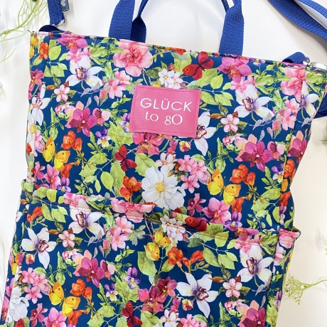 Handmade Tasche Damen Shopper groß Blumen Frühling blau kaufen