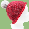 Mütze gehäkelt klein mit Kunstfell Bommel Beanie Häkelmütze 
