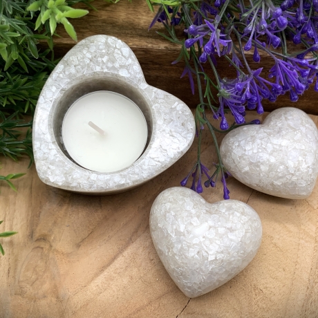 Handgefertigtes Deko Set Pure Heart aus Glas und Harz