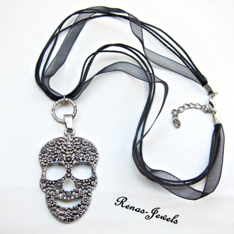 Gothic Halsband Totenkopf, Ösen & Ketten