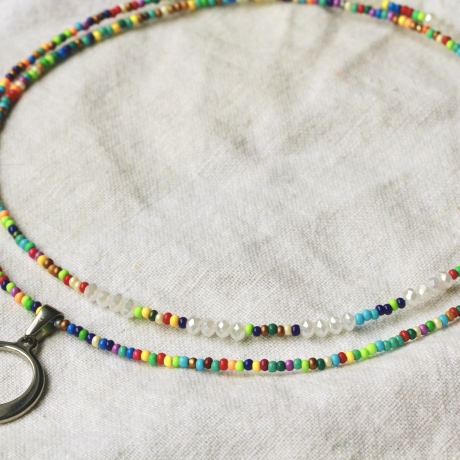 Damen Halskette Perlenkette Sommer Kette bunt