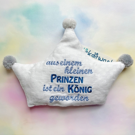 Stickdatei Kronenkissen Prinz ITH Kissen Krone Text und Blanko
