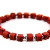elastisches Korallenwürfel-Armband in Rot mit Edelstahl-Elementen