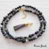 Bettelkette schwarz grau Quaste Bohokette Shamballa Perlen Kette