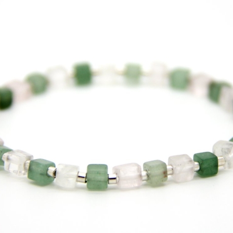 Aventurin- und Rosenquarz-Armband (elastisch) in Rosa und Grün